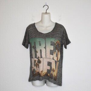 J Crew 100% Linen Graphic Tee Sz XS Tres Bien Relaxed Fit Slouchy Boho Beachy